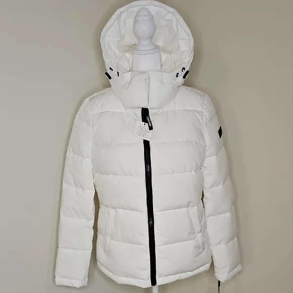 Calvin Klein White Puffer Coat Jacket with Hood - Picture 16 of 16